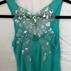 teal tank with sequin detail on back!